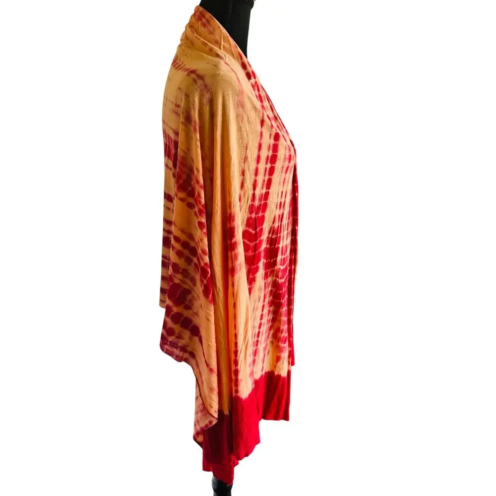 Peach Red Tie-Dye Viscose Draped Shawl Wrap Cardigan NWOT